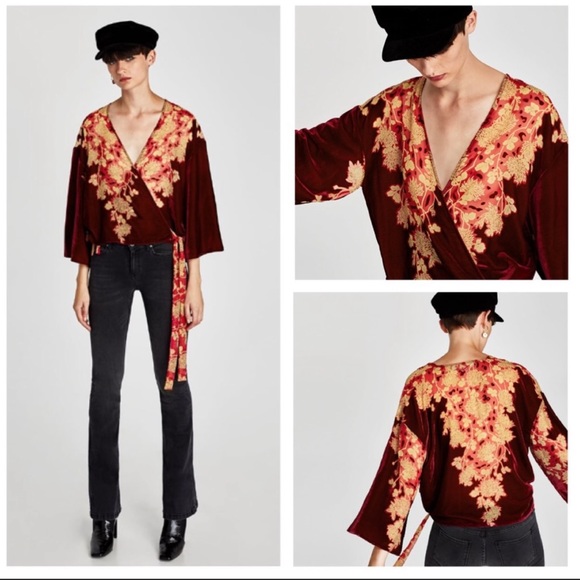 Zara velvet kimono style wrap boho top blouse NWT - Picture 5 of 8